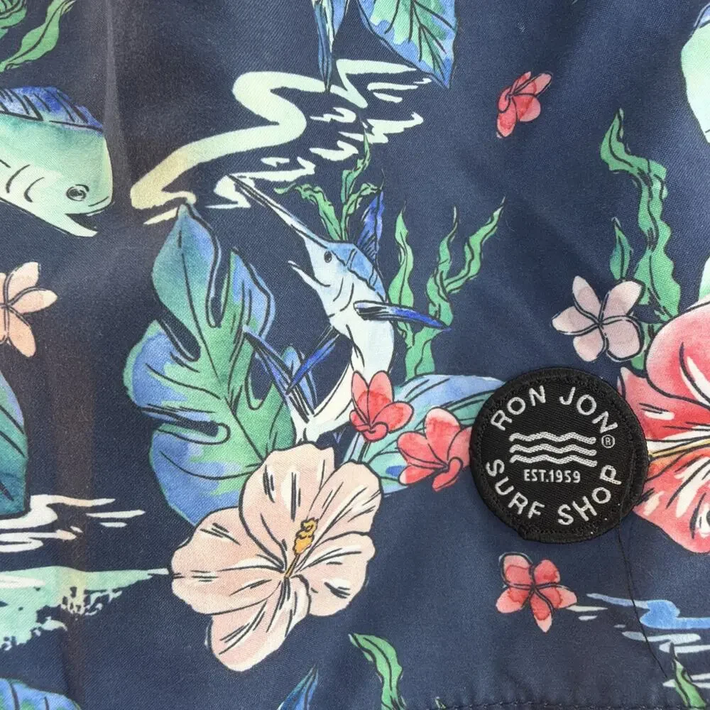 Ron Jon Surf Shop Mens Size XXL 2XL Blue Tropic Floral Lined Swim Trunks Shorts